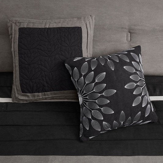Set of Seven Black King Ring Stitch Polyester Sham And Comforter HomeRoots