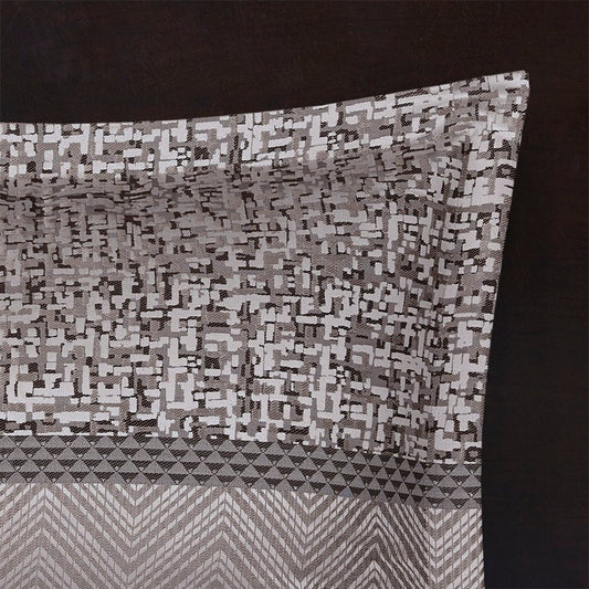 Set of Seven Gray And Taupe Striped Queen Ring Stitch Polyester Sham And Comforter HomeRoots