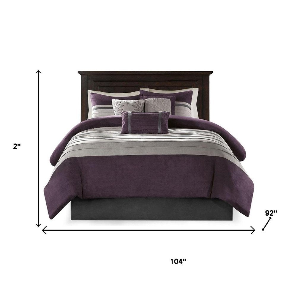 Set of Seven Purple And Gray Striped King Ring Stitch Polyester Sham And Comforter HomeRoots