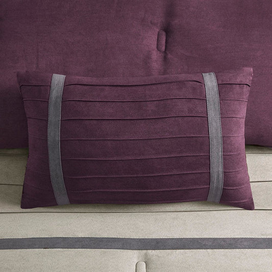 Set of Seven Purple And Gray Striped King Ring Stitch Polyester Sham And Comforter HomeRoots