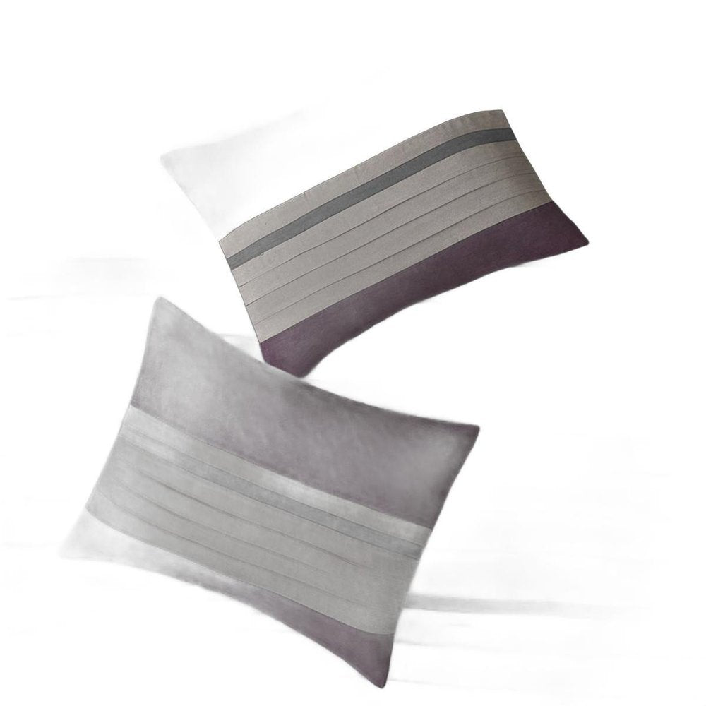 Set of Seven Purple And Gray Striped King Ring Stitch Polyester Sham And Comforter HomeRoots