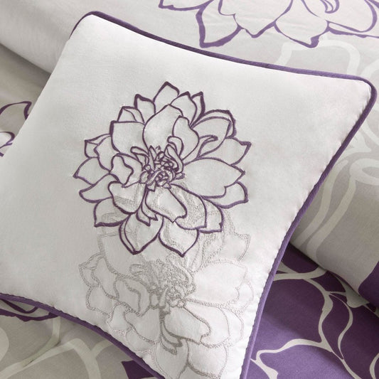Set of Seven Purple And White Floral King Ring Stitch Sham And Comforter HomeRoots