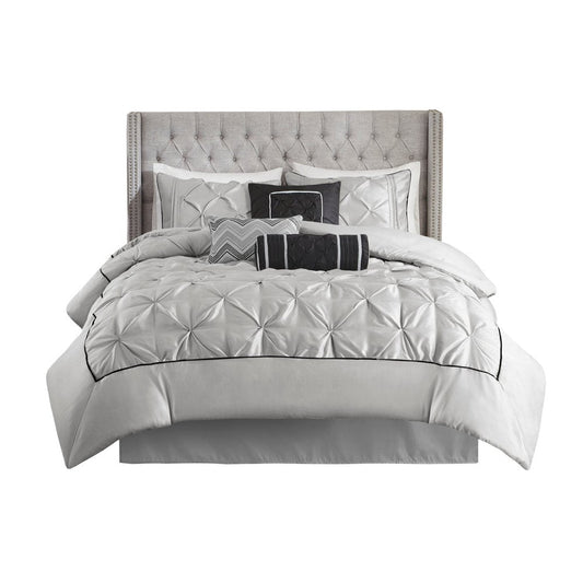 Set of Seven Gray Full Ring Stitch Polyester Sham And Comforter HomeRoots
