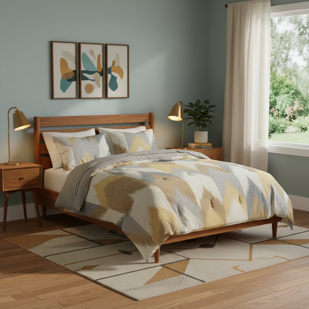 Set of Three Gray And Ivory Queen Ring Stitch Polyester Sham And Comforter HomeRoots