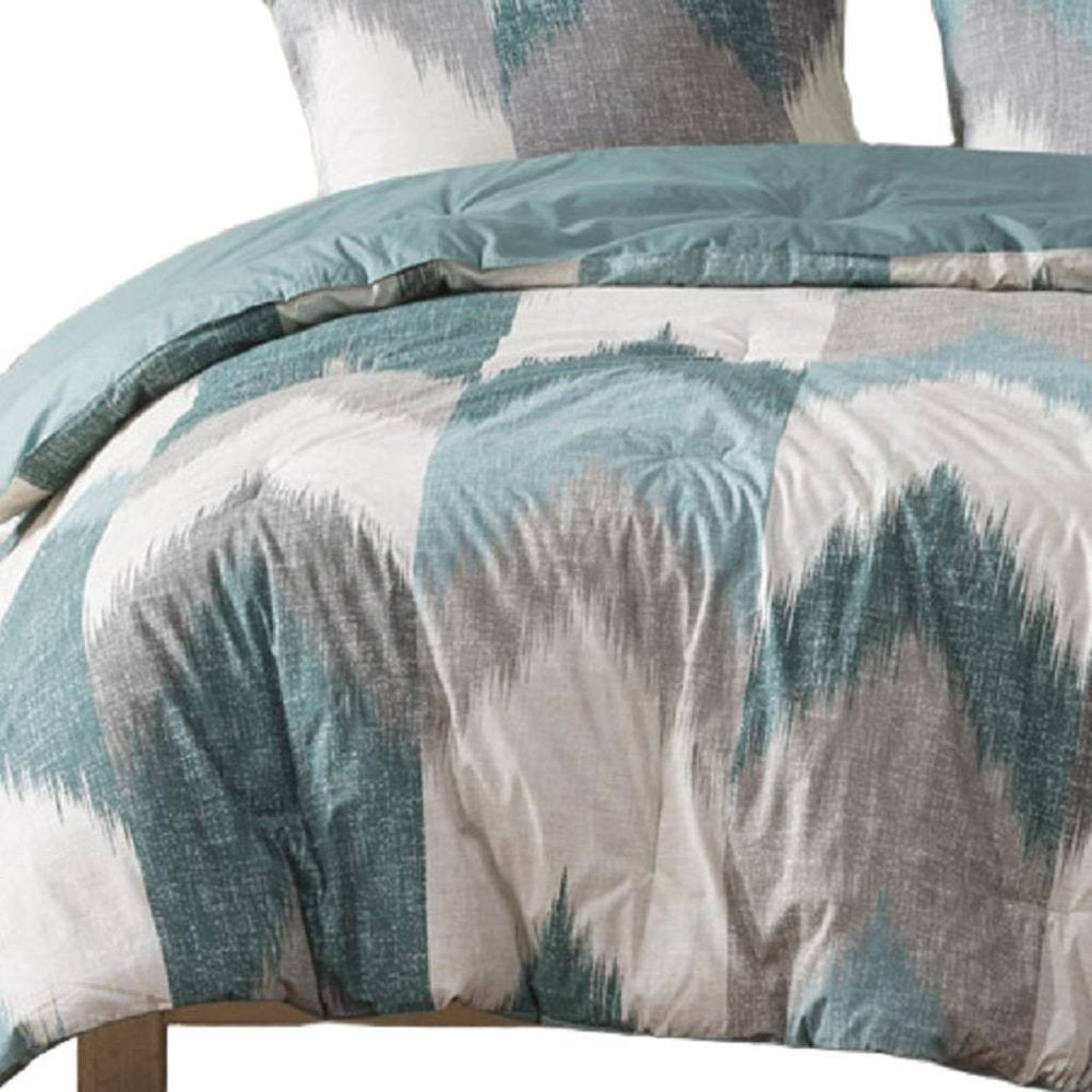 Set of Three Aqua And White King Ring Stitch Polyester Sham And Comforter HomeRoots