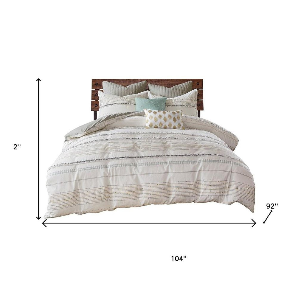 Set of Three Off White And Gray Striped King Ring Stitch Sham And Comforter HomeRoots