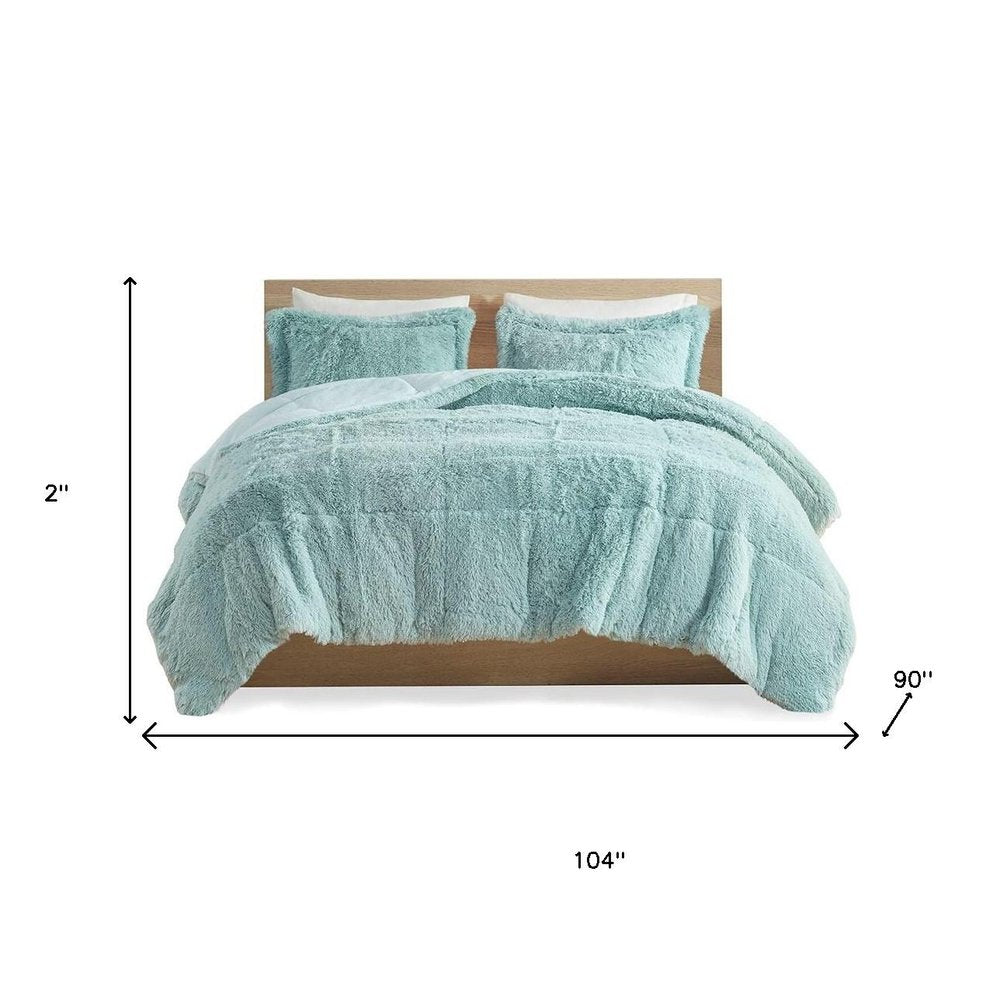 Set of Three Aqua King Ring Stitch Polyester Sham And Comforter HomeRoots