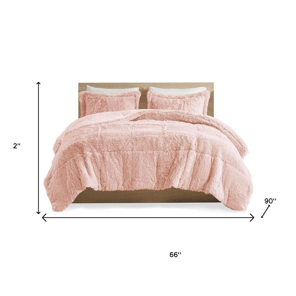 Set of Two Blush Twin Ring Stitch Polyester Sham And Comforter HomeRoots