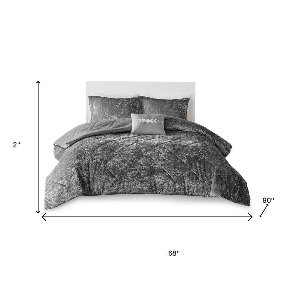 Set of Three Gray Twin Ring Stitch Polyester Sham And Comforter HomeRoots