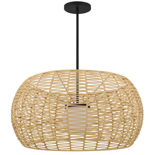 Natural And Black Rattan And Metal LED Dimmable Outdoor Hanging Pendent Light HomeRoots
