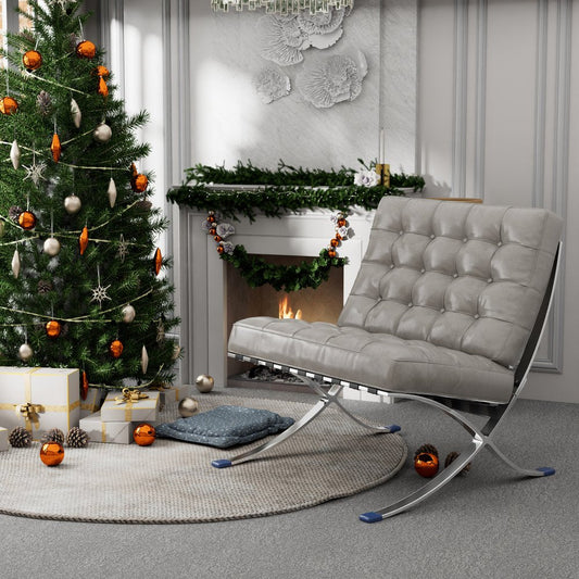 30" Gray and Silver Tufted Faux Leather and Stainless Steel Folding Lounge Chair HomeRoots