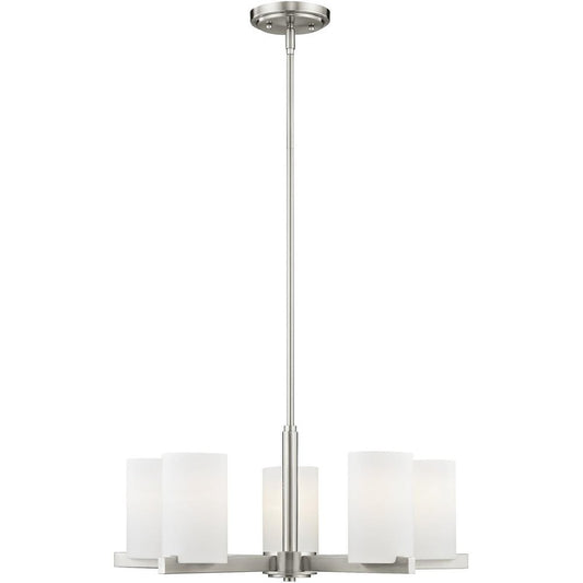 Nickel Five Light Metal Dimmable Chandelier With Shades HomeRoots