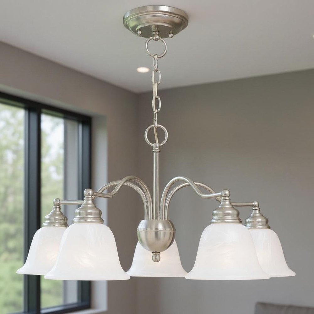 Nickel Five Light Metal Dimmable Chandelier With Shades HomeRoots