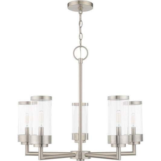 Nickel Five Light Metal Dimmable Chandelier With Shades HomeRoots