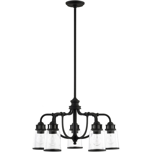 Black Five Light Metal Dimmable Chandelier With Shades HomeRoots
