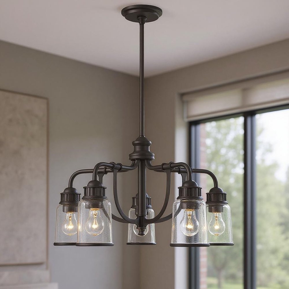 Bronze Five Light Metal Dimmable Chandelier With Shades HomeRoots