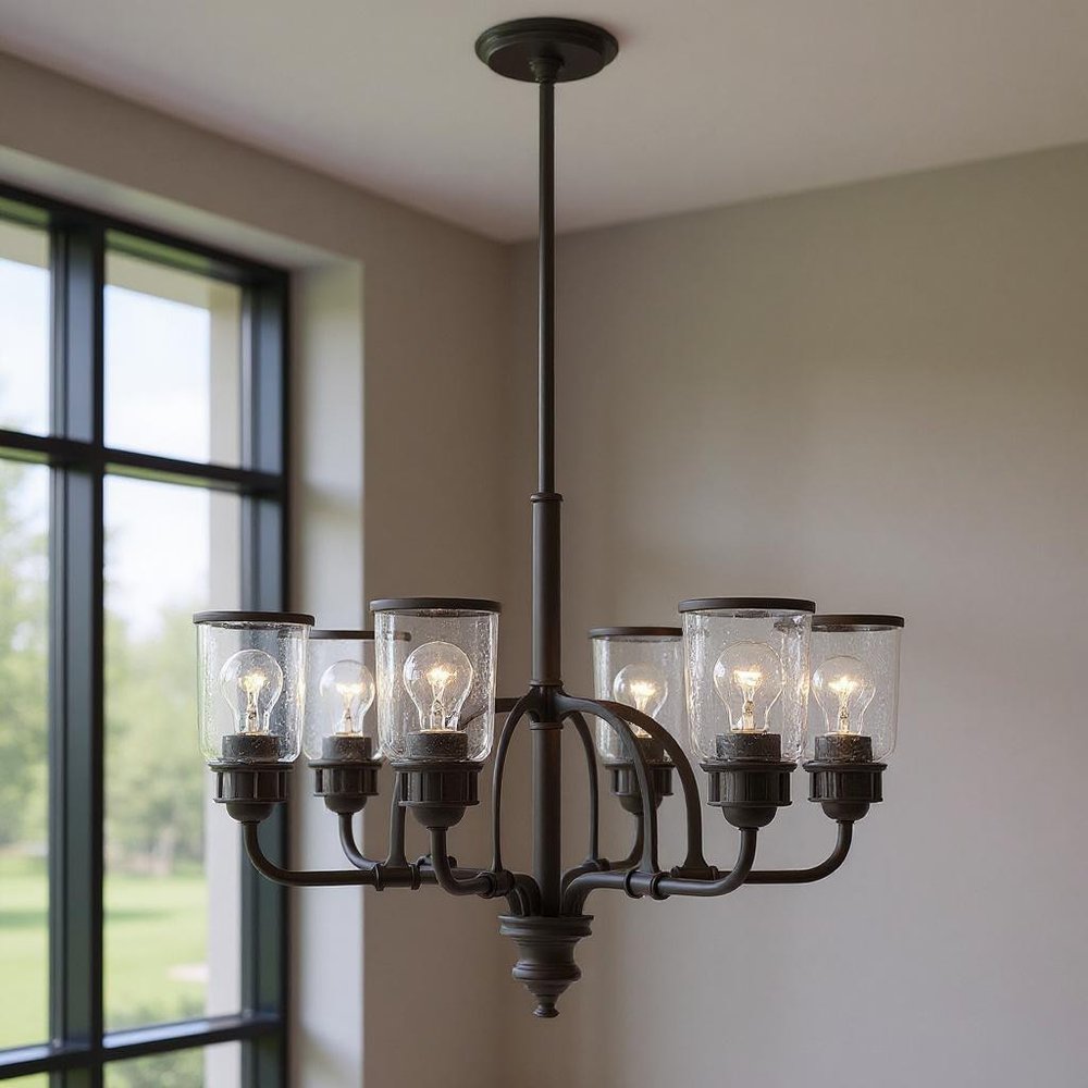 Bronze Six Light Metal Dimmable Chandelier With Shades HomeRoots