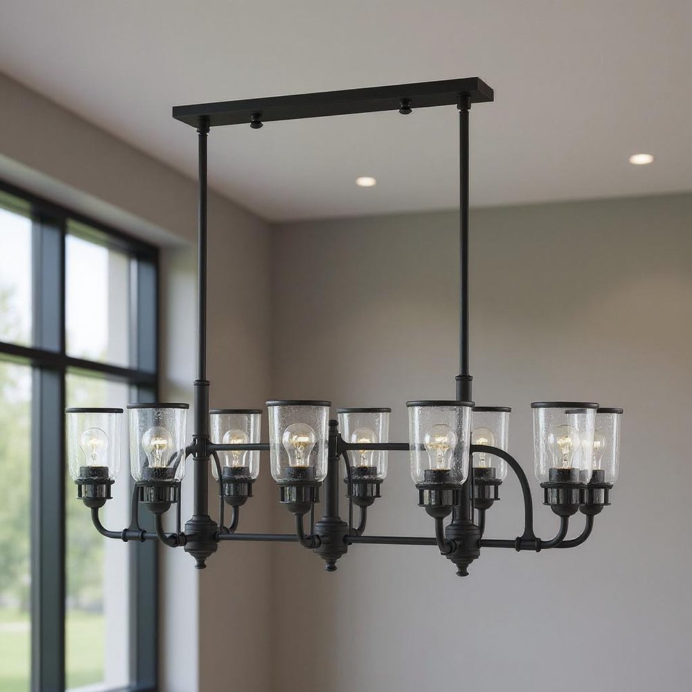 Black Eight Light Metal Dimmable Chandelier With Shades HomeRoots
