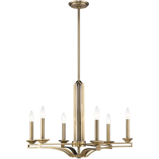 Antiqued Brass Six Light Metal Dimmable Chandelier With Shades HomeRoots