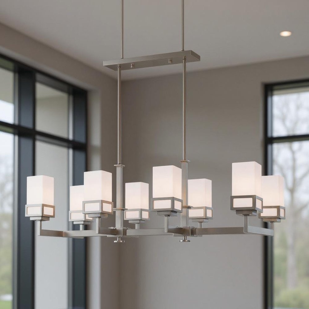 Nickel Eight Light Metal Dimmable Chandelier With Shades HomeRoots
