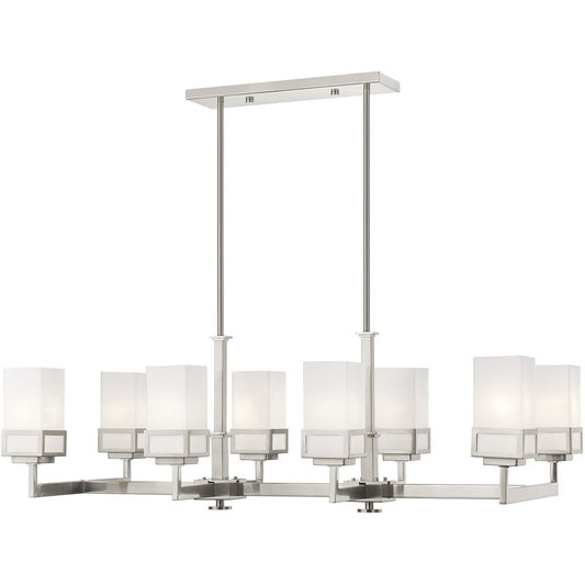 Nickel Eight Light Metal Dimmable Chandelier With Shades HomeRoots