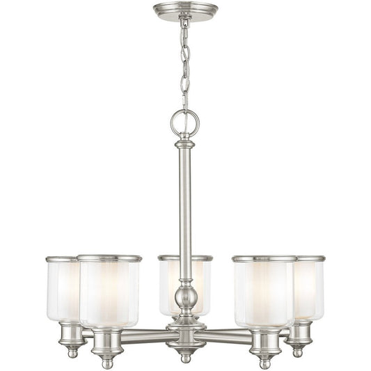 Nickel Five Light Metal Dimmable Chandelier With Shades HomeRoots