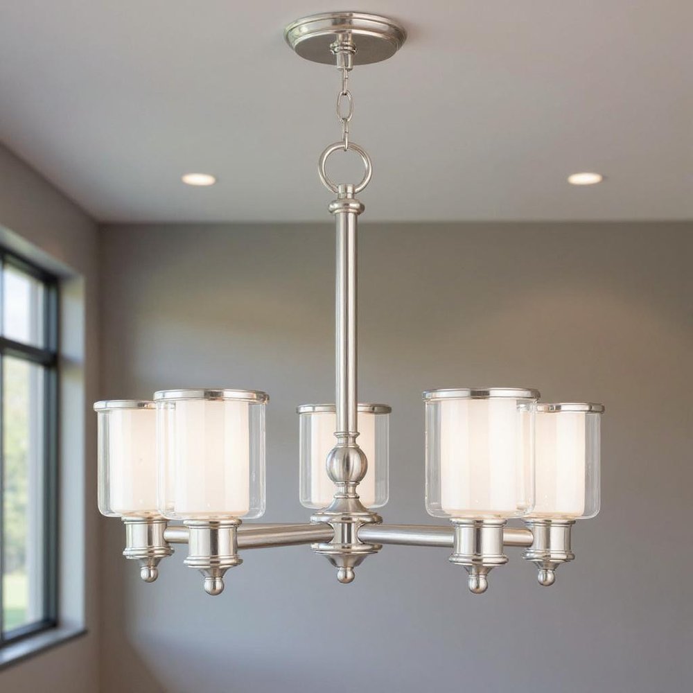 Nickel Five Light Metal Dimmable Chandelier With Shades HomeRoots