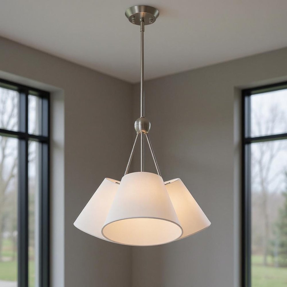 Nickel Three Light Metal Dimmable Chandelier With Shades HomeRoots