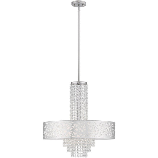 Silver Five Light Metal Dimmable Chandelier With Shades HomeRoots