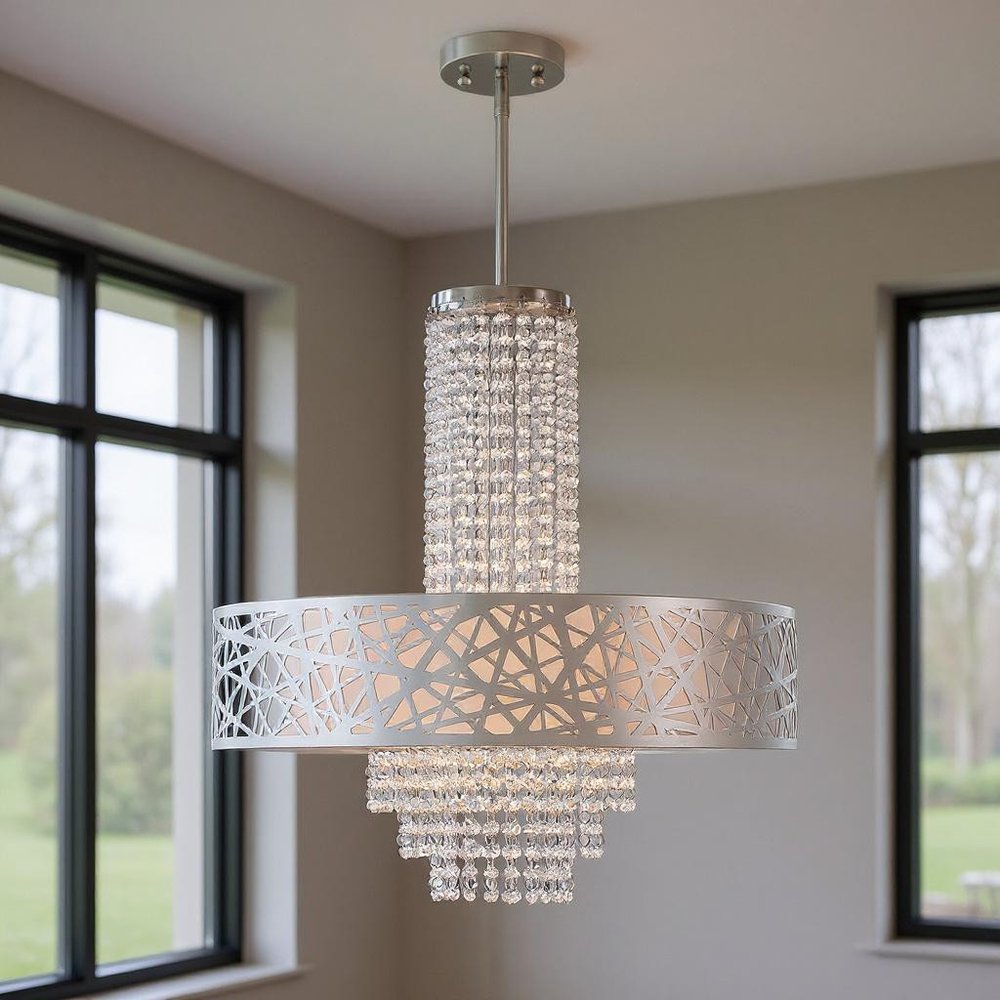 Silver Five Light Metal Dimmable Chandelier With Shades HomeRoots