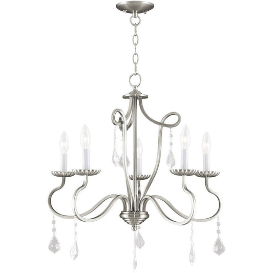 Nickel Five Light Metal Dimmable Chandelier With Shades HomeRoots