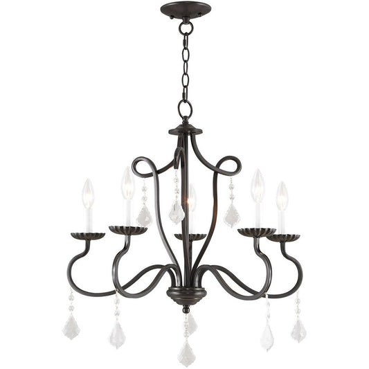 Bronze Five Light Metal Dimmable Chandelier With Shades HomeRoots