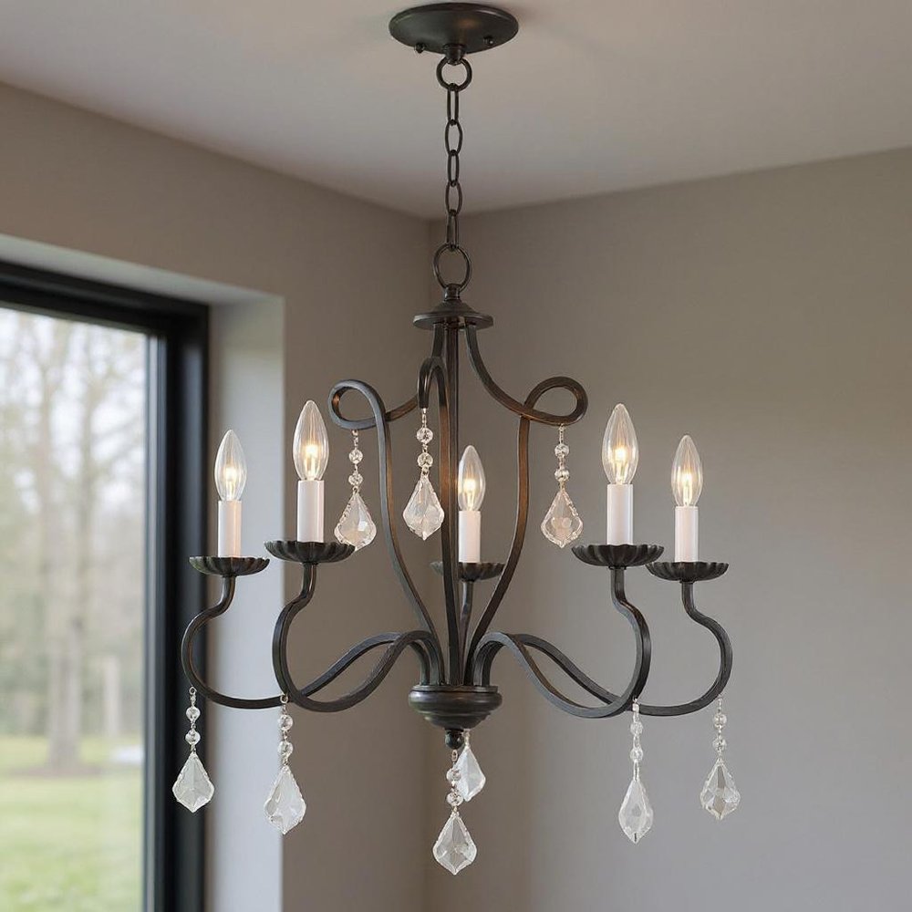 Bronze Five Light Metal Dimmable Chandelier With Shades HomeRoots