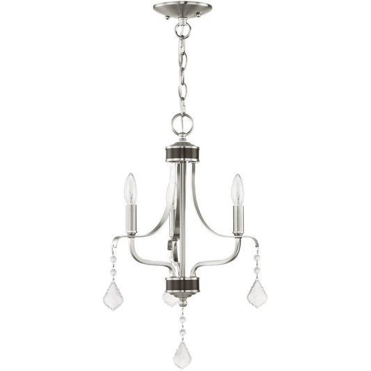 Nickel Three Light Metal Dimmable Chandelier With Shades HomeRoots