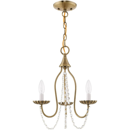 Antiqued Brass Three Light Metal Dimmable Chandelier With Shades HomeRoots