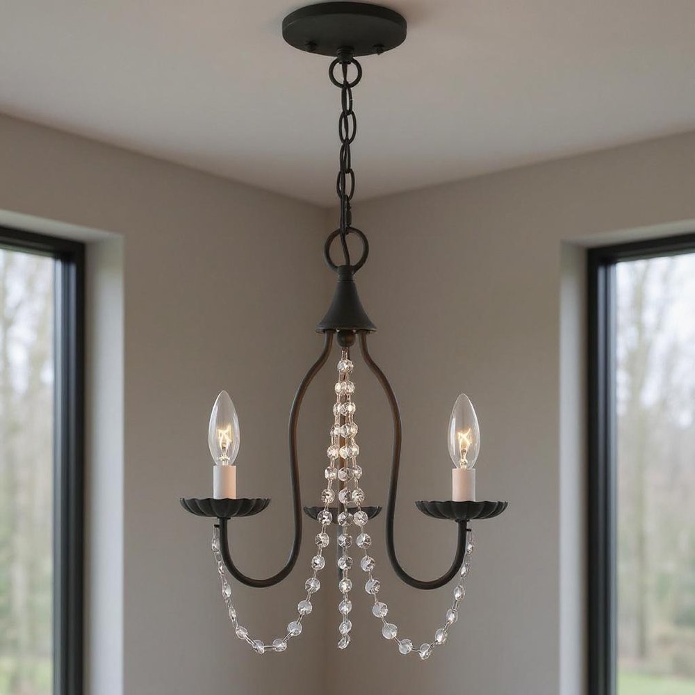 Black Three Light Metal Dimmable Chandelier With Shades HomeRoots