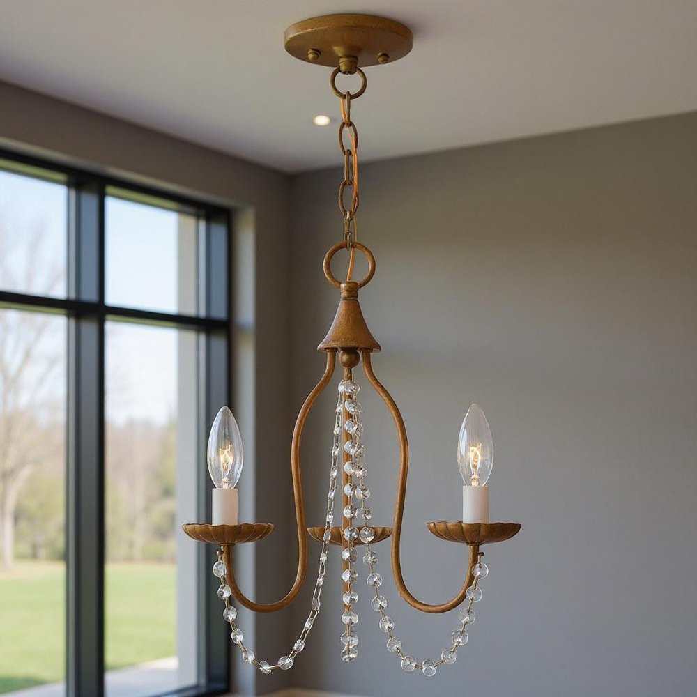 Antiqued Gold Three Light Metal Dimmable Chandelier With Shades HomeRoots