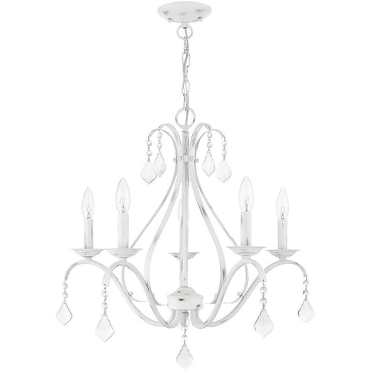 White Five Light Metal Dimmable Chandelier With Shades HomeRoots