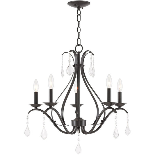 Bronze Five Light Metal Dimmable Chandelier With Shades HomeRoots