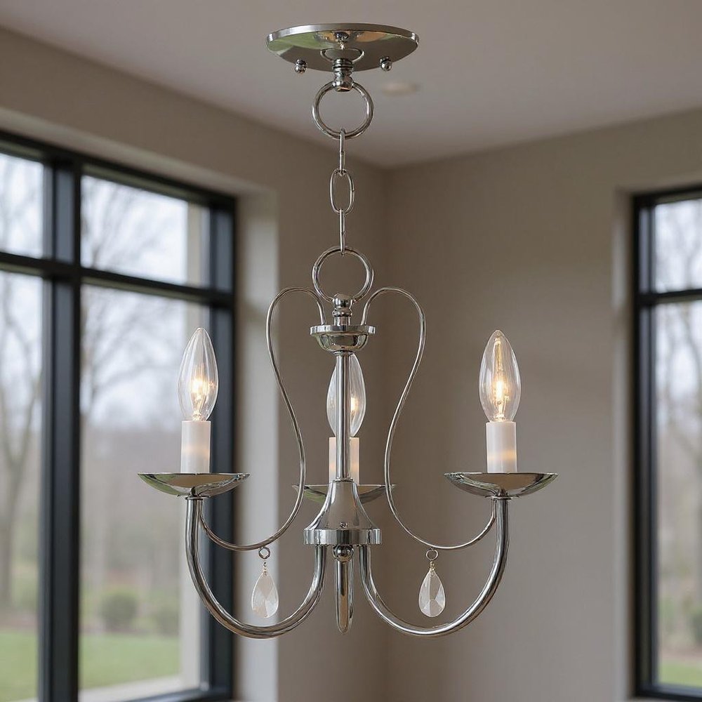 Silver Three Light Metal Dimmable Chandelier With Shades HomeRoots