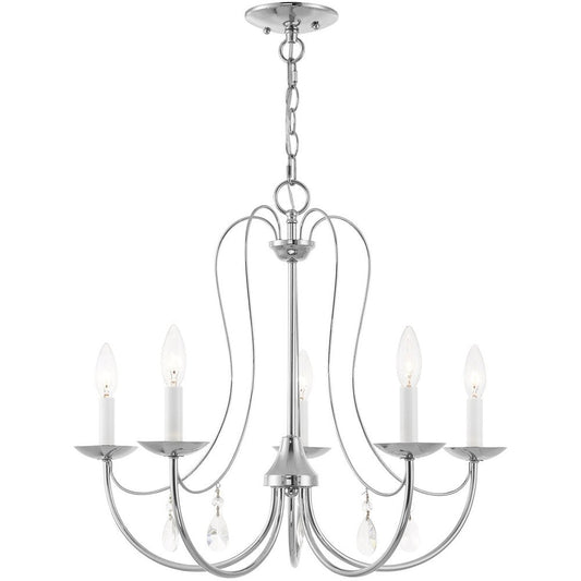 Silver Five Light Metal Dimmable Chandelier With Shades HomeRoots