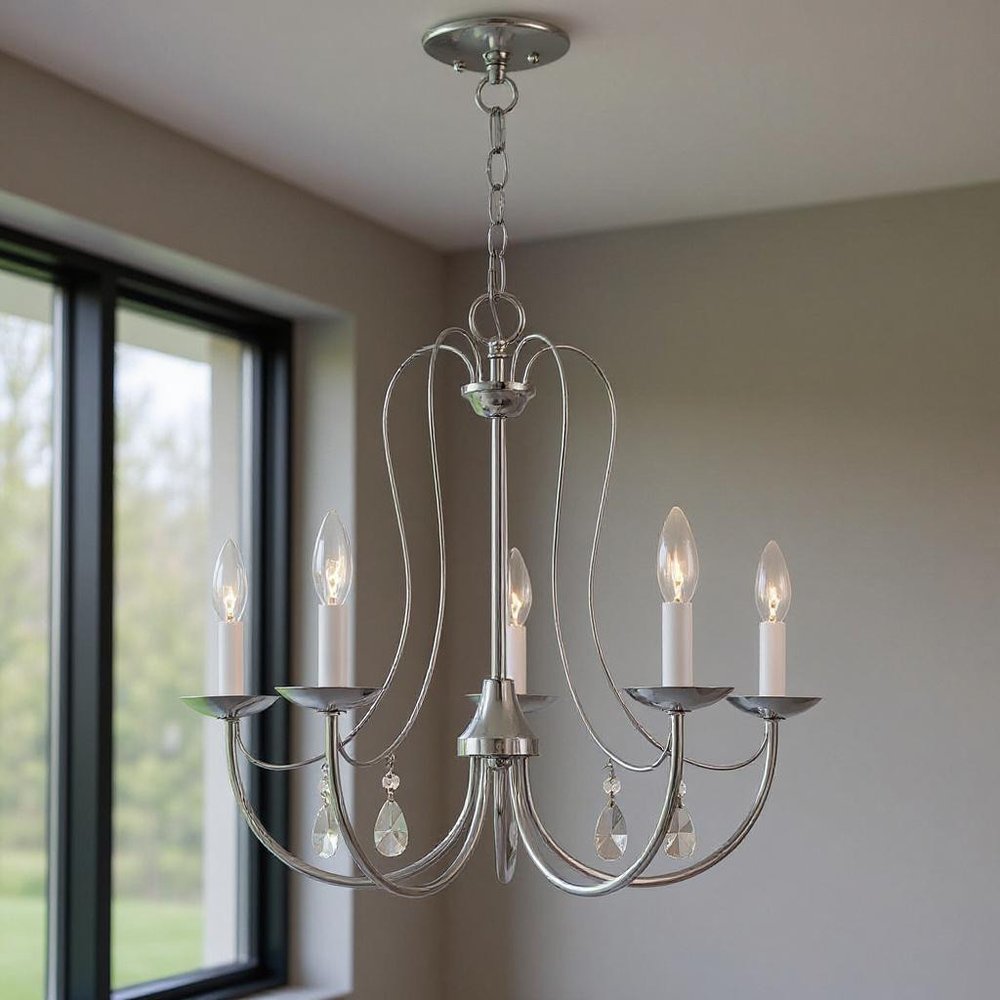 Silver Five Light Metal Dimmable Chandelier With Shades HomeRoots