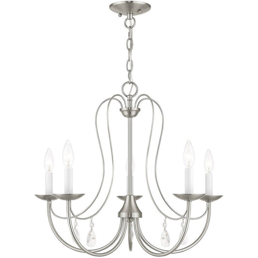 Nickel Five Light Metal Dimmable Chandelier With Shades HomeRoots