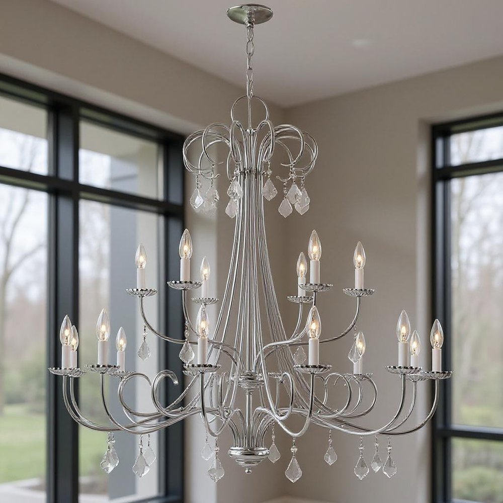 Silver Multi Light Metal Dimmable Chandelier With Shades HomeRoots