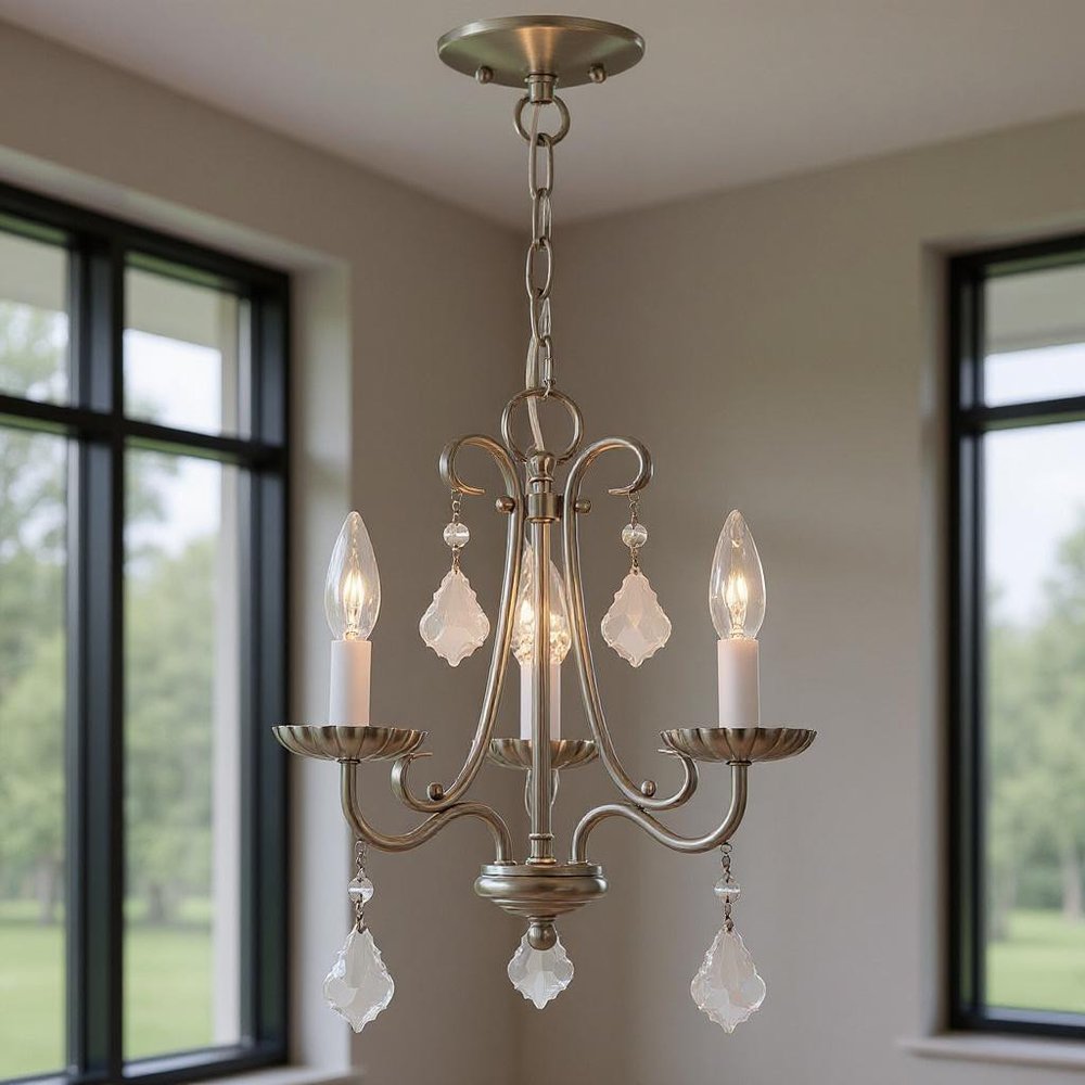 Nickel Three Light Metal Dimmable Chandelier With Shades HomeRoots