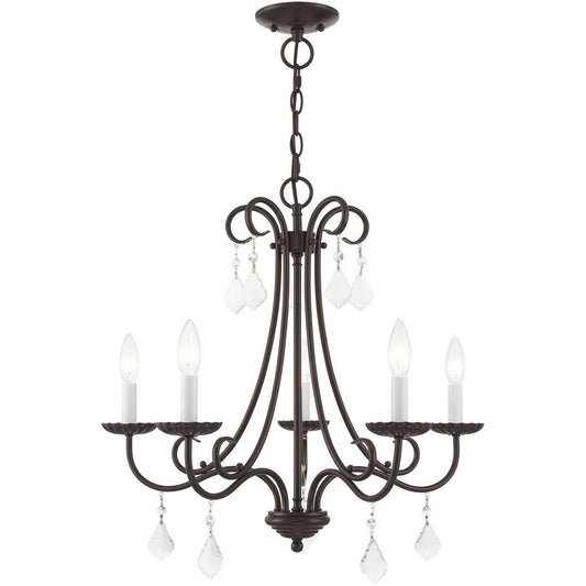Bronze Five Light Metal Dimmable Chandelier With Shades HomeRoots