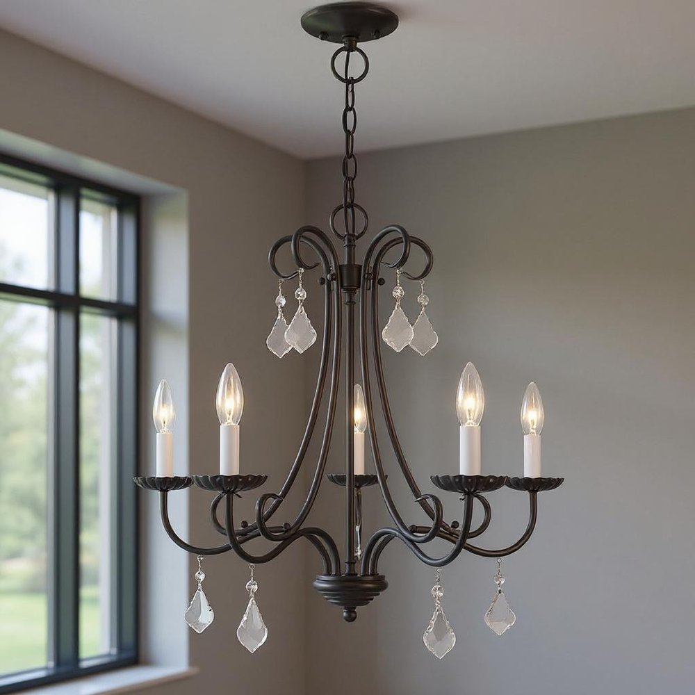 Bronze Five Light Metal Dimmable Chandelier With Shades HomeRoots