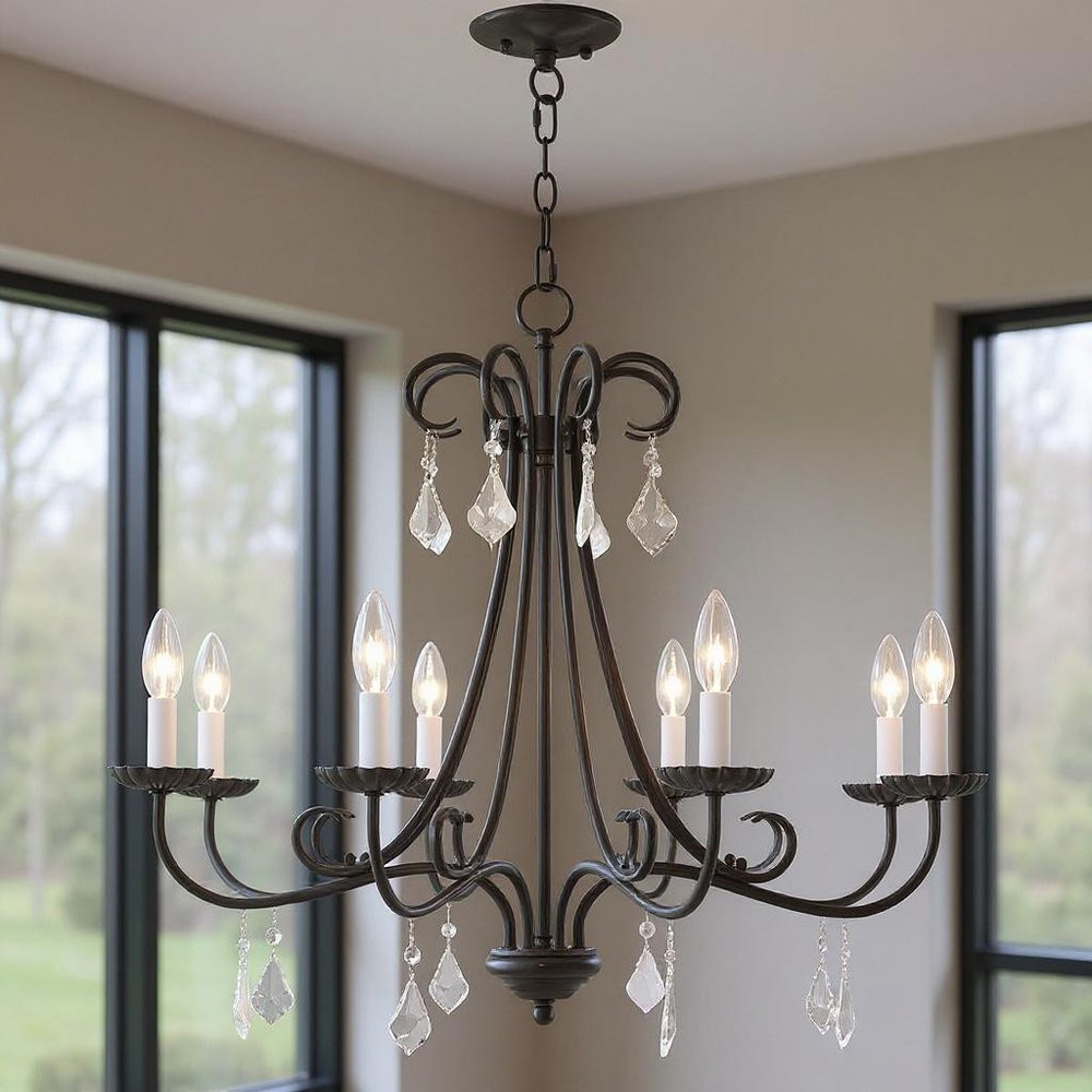 Bronze Eight Light Metal Dimmable Chandelier With Shades HomeRoots