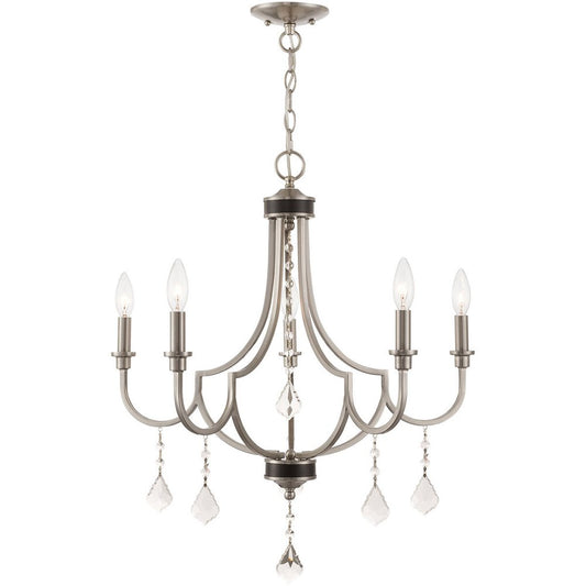Nickel Five Light Metal Dimmable Chandelier With Shades HomeRoots