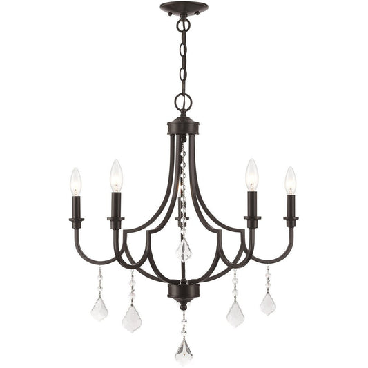 Bronze Five Light Metal Dimmable Chandelier With Shades HomeRoots